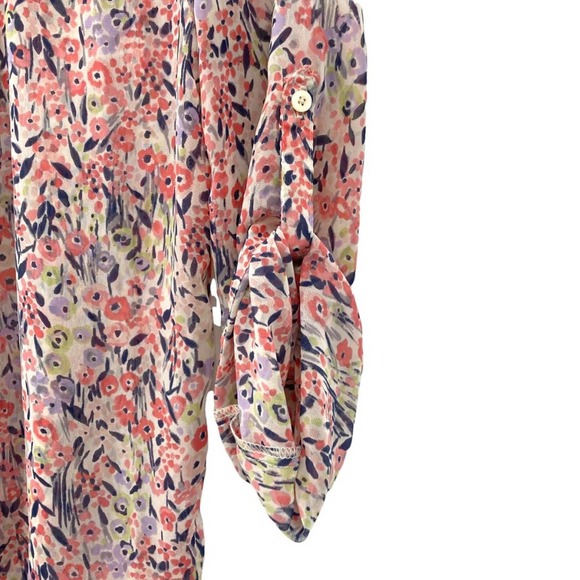LC Lauren Conrad Button Front Floral Print Tie Front Roll-Up Sleeve Blouse - Picture 5 of 9